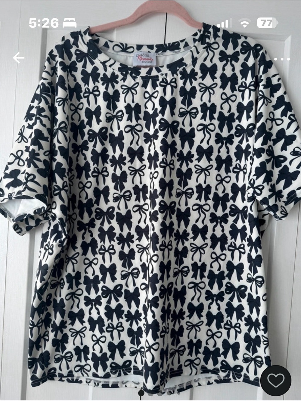 Bow Print Short Sleeve Top - Black & White